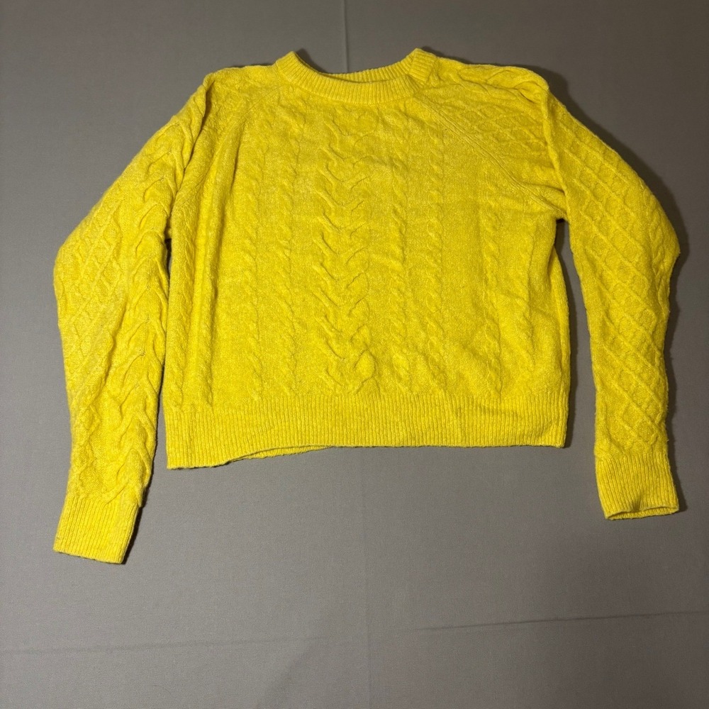H&M Cable Knit Sweater Womens XS Yellow Wool Blend Long Sleeve Raglan Crew Neck